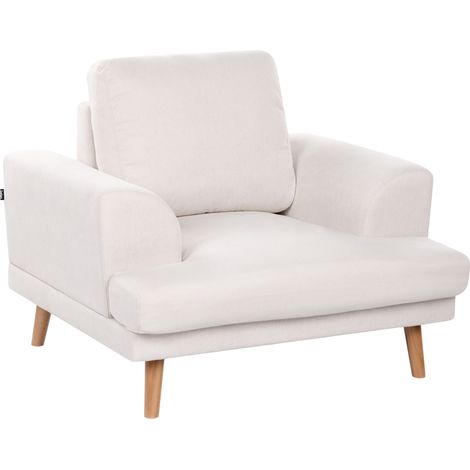Sillón estilo moderno de tela reposabrazos curvados anchos sala de estar beige claro Kildal