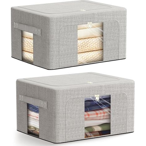 2 x 24 L Foldable Clothes Storage Bag with Metal Frame, Large Storage Box for Duvets, Blankets Toys Clothes (1/5)