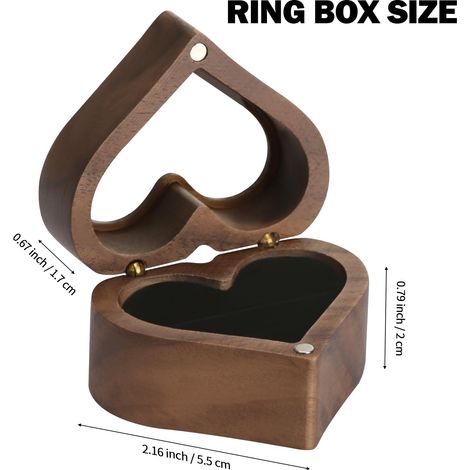 Boîte à bague en bois avec couvercle transparent, un compartiment boîte à bijoux en bois personnalisée en forme de cœur pour les demandes en mariage, les fiançailles, les cérémonies de mariage et les (1/4)