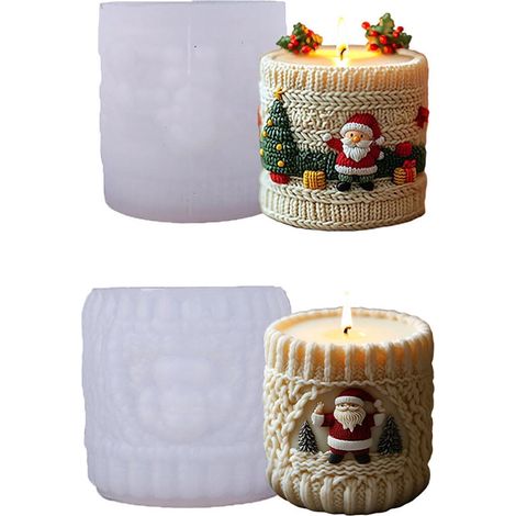 Moule À Bougie - Moule En Silicone Avec Motif Père Noël - Pour Cire, Plâtre Et Gypse - Idéal Pour Décoration Intérieure - 2 Pièces (1/5)