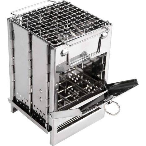 Four de camping pliable à bois, grilles en acier inoxydable, four pliable portable pour sac à dos, randonnée, tente extérieure, camping, pique-nique, barbecue. (1/5)