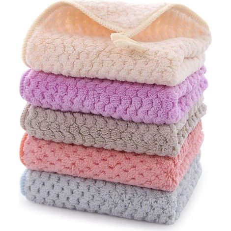 5-teiliges kleines Handtuchset, Küchenhandtuchset, Hängehandtuch aus Korallenvlies, super saugfähig, schnelltrocknend, mit Gürtelschlaufe