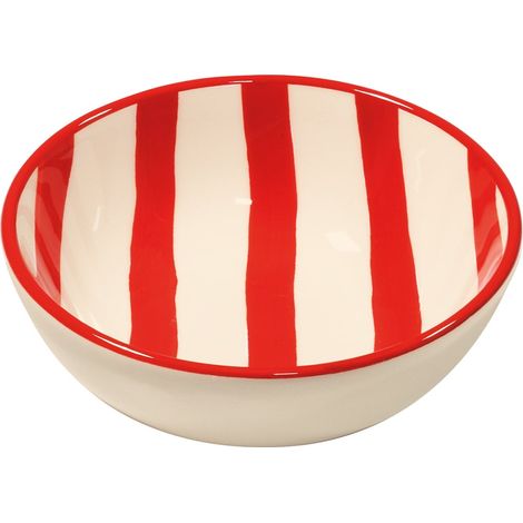 Zafferano Set 6 Ciotole Righe Collezione Lido in Ceramica Artigianale Italiana - Colore Rosso - Design Moderno per Antipasti e Dessert