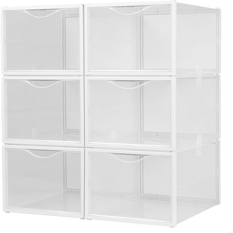 Boîtes à Chaussures en Plastique, Lot de 6 Organiseurs de Rangement, 25X35X18,5 cm, Empilable, Anti-Bascule, Jusqu'à T46, Transparent (1/5)