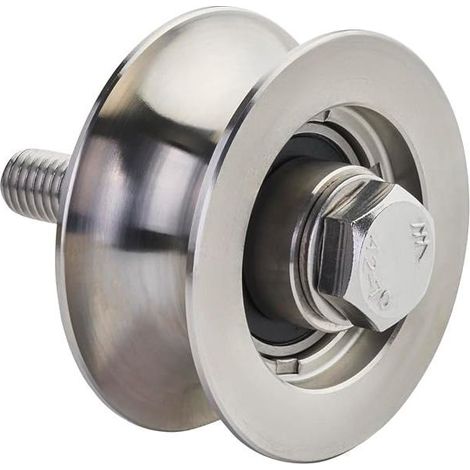Roulette pour portail coulissant Ø 57 mm - Inox, roulement étanche - Charge 300 kg - Largeur 24 mm (1/4)