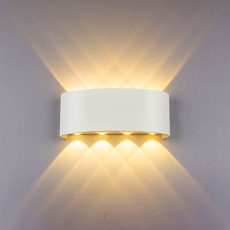Applique Murale Interieur LED 8W Blanc Lampe Murale Moderne, IP65 Étanche appliques murales exterieures en Aluminium (1/5)