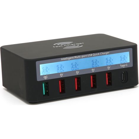 Chargeur sans fil multiport USB Type-C à charge rapide avec affichage intelligent AC 100-240 V (prise UE) (1/5)
