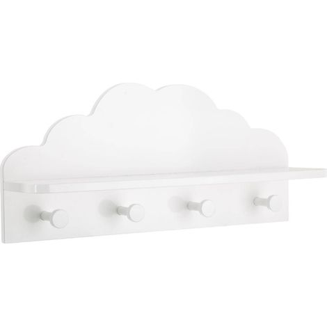 Atmosphera – Patère enfant nuage blanc 4 crochets avec tablette en MDF et bois de pin – Fixation facile pour chambre – Dimensions 48x22x12 cm (1/10)
