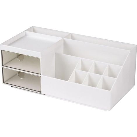 Kosmetik-Organizer Mit 2 Schubladen und 10 Fächern Aufbewahrungsbox für Make-up und Hautpflege Organizer für Schminktische Geeignet für und Weiß (1/5)
