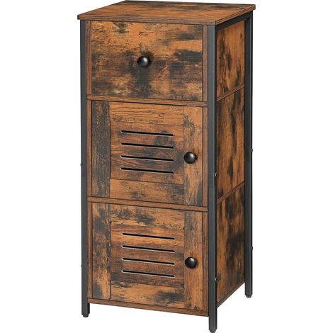 Meuble de Rangement Industriel, Armoire de Rangement, Table d’appoint, avec Tiroir, Planche Réglable, pour Chambre, Salon, Cuisine, Couloir, Marron Rustique EBF15CW01 (1/5)