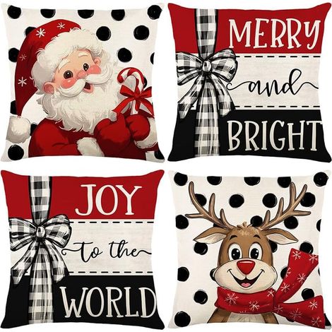Fundas de cojín decorativas navideñas de 45 x 45 cm, juego de 4 fundas suaves para sofá, cama y sala de estar. Fundas de almohada decorativas festivas. (1/4)