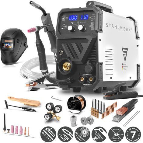 STAHLWERK Poste de soudage combiné 3 en 1 MTM-200 ST - équipement complet - TIG, MIG/MAG, MMA/E-Hand jusqu'à 200 A, dévidoir synergique, entraînement à 4 galets, allumage HF, convient au fil fourré, a (1/5)