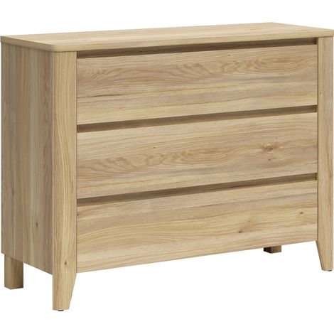 Commode 3 tiroirs meuble de rangement coloris Chêne mauvella - Longueur 161 x Profondeur 42,5 x Hauteur 90 cm (1/5)