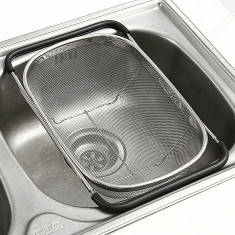 Passoire extensible en acier inoxydable pour évier avec poignées 33 x 23,5 x 10,5 cm - Passoire d'évier de cuisine - Passoire à pâtes