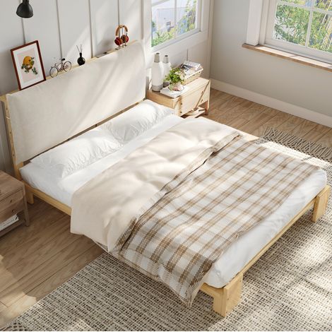 Bett Einzelbett gepolstert 140x200 Holz Natur HAVRYA (1/5)
