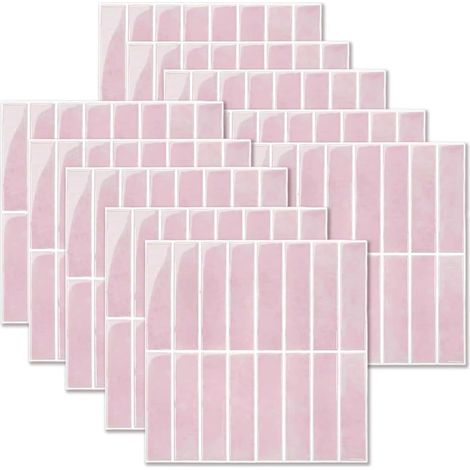 Autocollants muraux autoadhésifs pour cuisine, salle de bain, carrelage 3D, application facile, design moderne, lot de 10 (30,5 x 30,5 cm), amovibles, imperméables pour locations (Rose) (1/5)