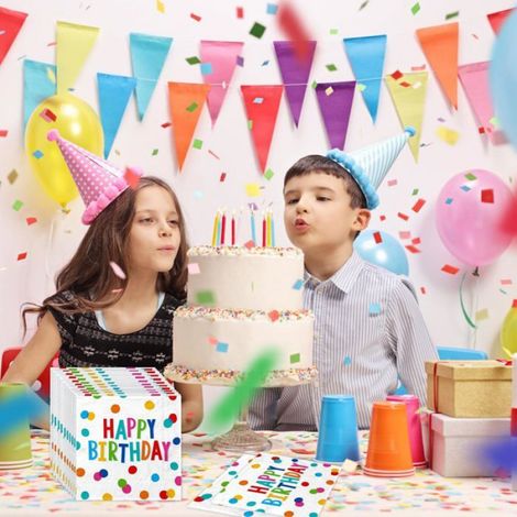 Serviettes fête anniversaire - pois colorés, décoration table, papier, 20 pièces - serviettes Étiquette (1/5)