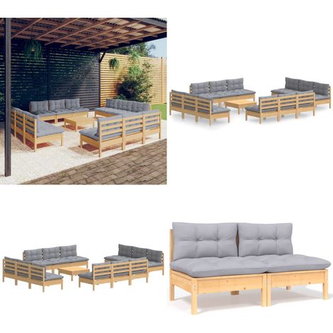 13-tlg. Garten-Lounge-Set mit Grauen Kissen Kiefernholz - Garten-Lounge-Set - Garten-Lounge-Sets - Home & Living (1/5)