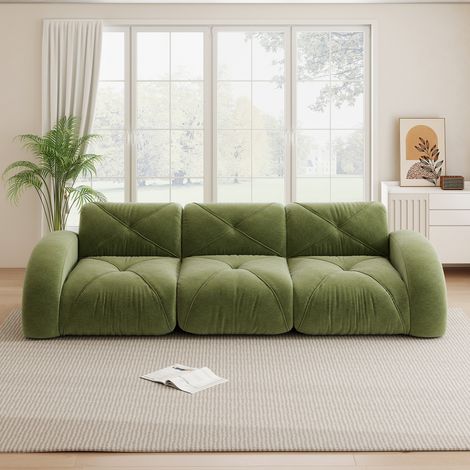 Canapé modulaire 3 places vert en chenille avec design sans cadre et revêtement antidérapant (1/5)
