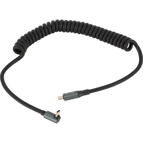 Câble USB-C vers USB-C PD100W à charge rapide, USB 3.2 20 Gbit/s, 20 V, 5 A, audio et vidéo 8K 60 Hz, câble spiralé extensible, connecteurs USB-C mâle vers USB-C mâle, coude 3D (1/5)