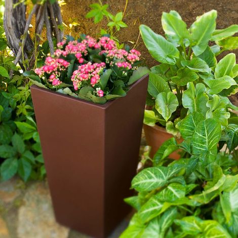 MELISA 30 Macetero Cuadrado y Alto de Interior y Exterior Para Plantas y Flores Muy Resistente al Paso del Tiempo. Hecho de Polietileno en España - Bronce