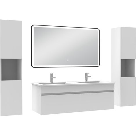 Ocean Meuble double vasque 120cm avec colonne + miroir 3 couleurs + dimmable blanc (1/5)