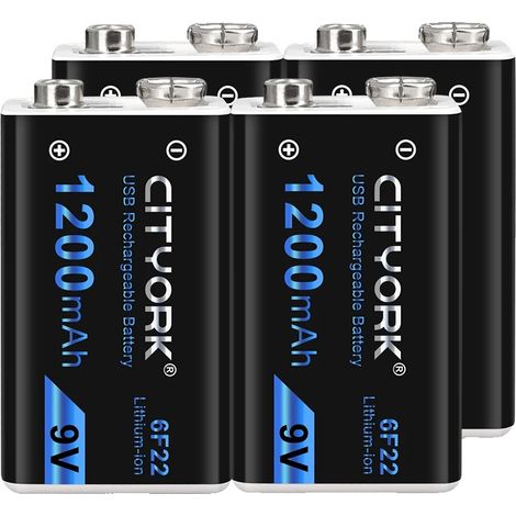 Batterie 9V, capacité 1200mAh, rechargeable par Micro USB, 4PCS (1/2)