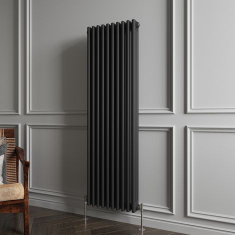 Traditional 3 Column Matt Black Radiator (1500mm H × 470mm W) – 7238 BTU / 2121W – Cast Iron Style (1/5)