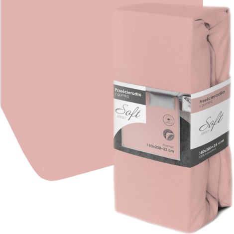 Weiches Spannbettlaken 180x200+25 Jersey-Gummizug, rosa, BAW. (1/2)