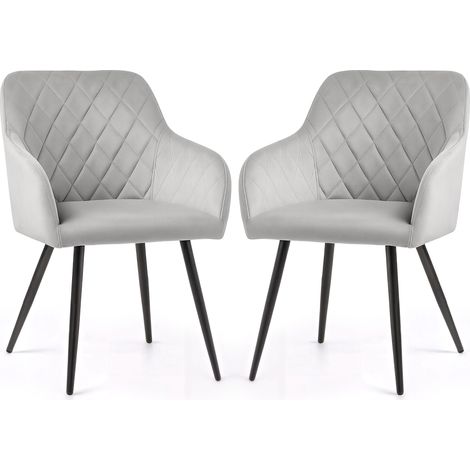Set di 2 Sedie in velluto con cuciture a rombi VELTO Grigio gambe nere (1/5)