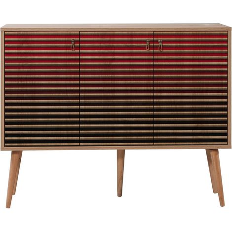 Buffet 3 portes en bois clair et dégradé rouge Kiza 221 (1/5)