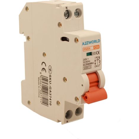 MCB Interruttore Magnetotermico Automatico Curva C 1P+N 1M 6000A C10A AC 230V IP20 IEC60898-1 PN8H