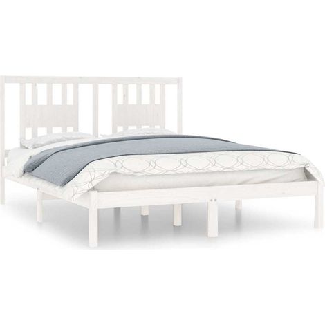 Lit Double, Lit Contemporain, Cadre de Lit blanc bois massif 140x200 cm q5151 (1/5)