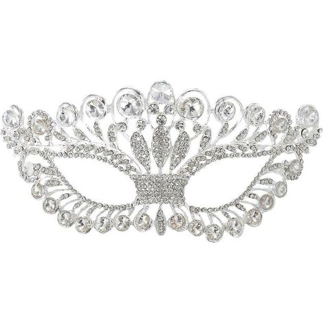 Masque de luxe élégant en diamant et strass pour bal masqué, couronne en alliage pour femme (argenté)-Silver (1/3)