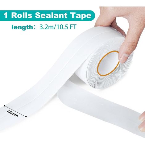 Weißes Baddichtmittel, wasserdichtes Klebeband, Anti-Schimmel-Dichtungsstreifen 3,2 m x 38 mm mit Kleberückseite für Badezimmer, Küchen und Toiletten (2 Stück) (1/3)