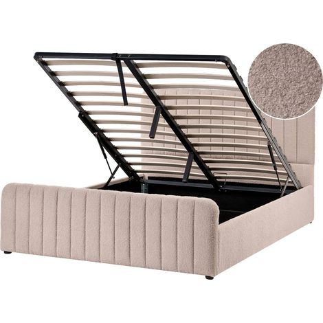 Ottoman Bed Beige Boucle EU Double Size 4ft6 Tufted Headboard Metal Legs Modern Design LUNAN (1/5)