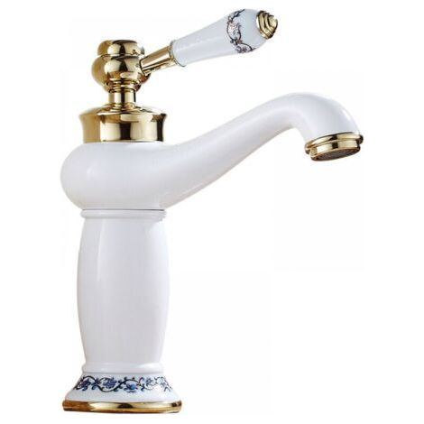 Robinet de lavabo de salle de bain en laiton et céramique antique Robinet mitigeur en porcelaine bleue et blanche Robinet d'évier de cuisine Robinet d'eau froide/chaude (sans tuyau d'eau) (1/5)