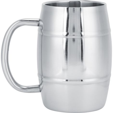 470 ml doppelwandiger Bierkrug aus Edelstahl 304, ideal für Camping, Tee, Kaffee, mit Henkel. (1/5)