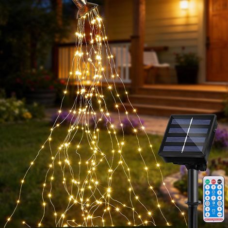 Guirlande Lumineuse 2M-200LED, 8 Modes Cascade Solaire, Guirlande Lumineuse Étanche LED, Petite Guirlande Lumineuse Solaire LED, Minuterie, Télécommande, pour Décoration Intérieure (1/5)