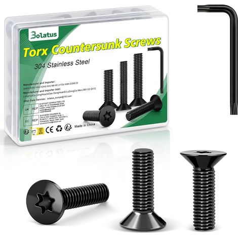 Lot de 20 vis à tête fraisée M4 x 10 mm, en acier inoxydable  304, avec clé Torx et boîte conformes à la norme ISO 14581, pour machines et appareils, installations extérieures, meubles, bois (1/5)