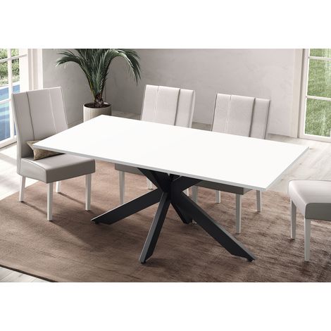 Table de salle à manger moderne blanc laqué/noir Hyder