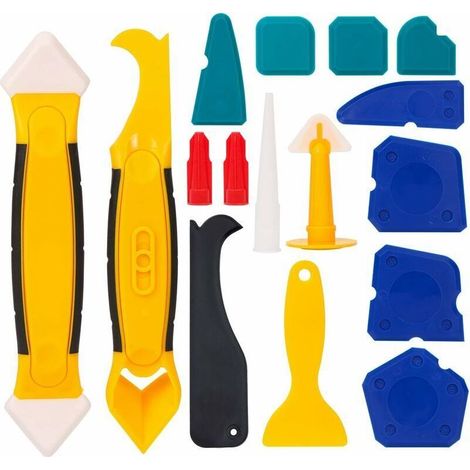 Cale Lissage Silicone, 16 Pieces Dissolvant Silicone Joint Enleve Joint Silicone Kit Joint Silicone Utilisé Pour la Mise en Pot Dans Les Coins de Plancher de Calfeutrage de Cuisine et de Salle de Bain (1/4)