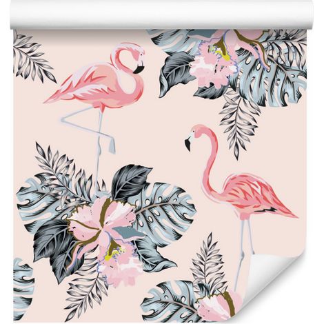 Tapete mit Flamingos und Blättern für Wohn- und Schlafzimmer, 50 x 1000 cm (1/5)