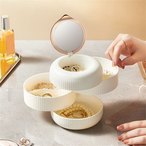 Boîte À Bijoux Rotative - Boîte De Rangement Pour Boucles D'oreilles Anneaux Et Bijoux - Avec Miroir Intégré - 1 Pièce (1/4)