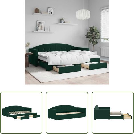 vidaXL Schubladenbett - Tagesbett Ausziehbar mit Schubladen Dunkelgrün 80x200 cm Samt (1/5)