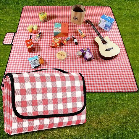 Couverture de Pique-Nique Tapis de Plage Imperméable 200 × 200cm,Tapis de Pique-Nique Léger et Lavable à Carreaux avec Poignée,Convient pour la Randonnée Voyage Camping en Plein Air,Parc (1/5)