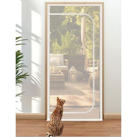 Moustiquaire pour chat, anti-moustiques, anti-chats, 80 x 210 cm, anti-rayures, avec fermeture éclair (blanche) (1/5)