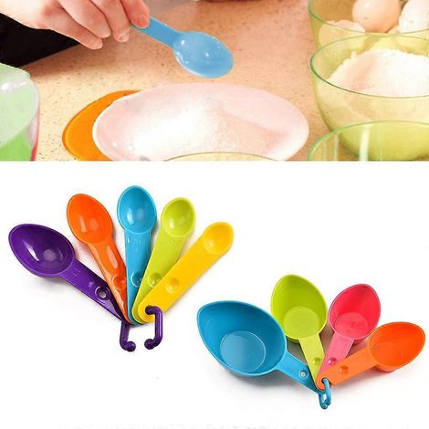 Ensemble de 9 cuillères doseuses colorées pour la cuisine, avec graduations, pour café, sucre et farine. Idéal pour la pâtisserie et les gâteaux. (1/4)