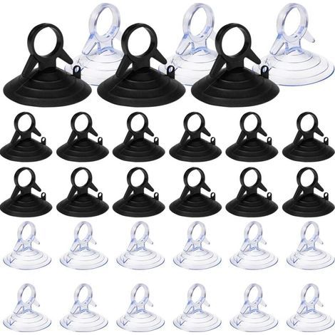 60 Pièces Ventouse pare Soleil, 45mm Ventouse Sans Crochets Ventouse, PVC Ventouses Mini Ventouse Transparente et Noire Ventouse, Ventouse pour Vitre (1/4)