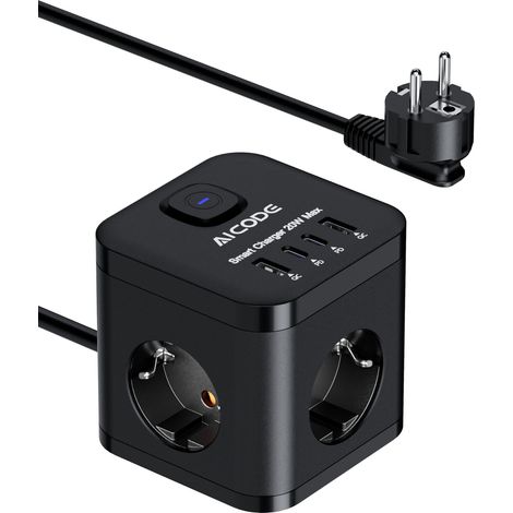 Multiprise cube USB PD 7 en 1 Noir 3 prises AC 2500 W 250 V 16 A deux ports USB-A 3.0 deux ports USB-C PD 20 W (1/5)